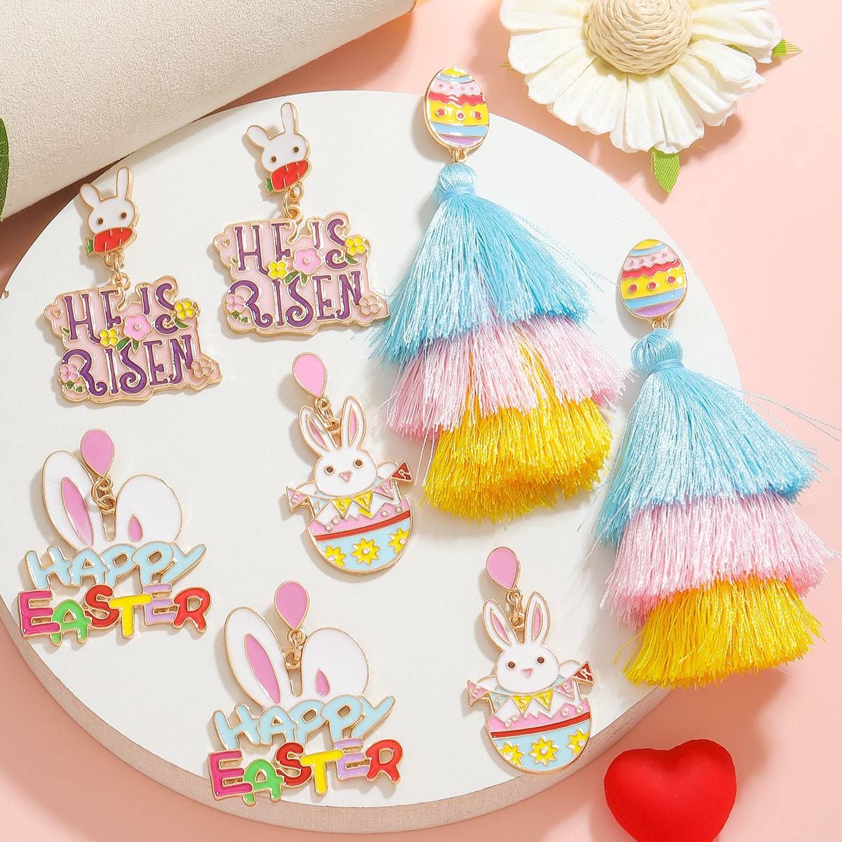 Wholesale Cute Easter Bunny Ear Dangle Earrings with Happy Lettering and Enamel Finish