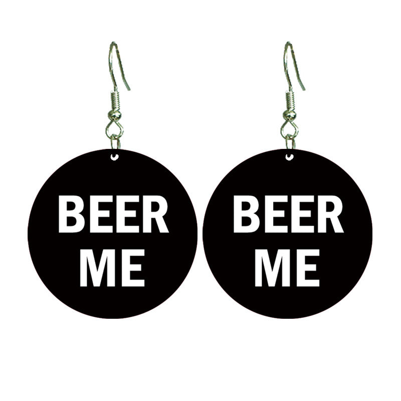 Wholesale 2 Pairs/pack Beer Red Wine Fun Funny Earrings Warning Sign Wooden Earrings ACC-ES-HY086
