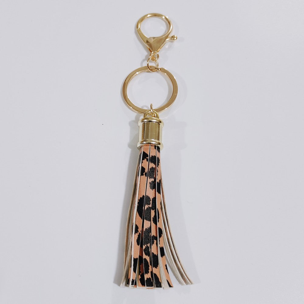 Wholesale Leopard Color Leather Tassel Keychain
