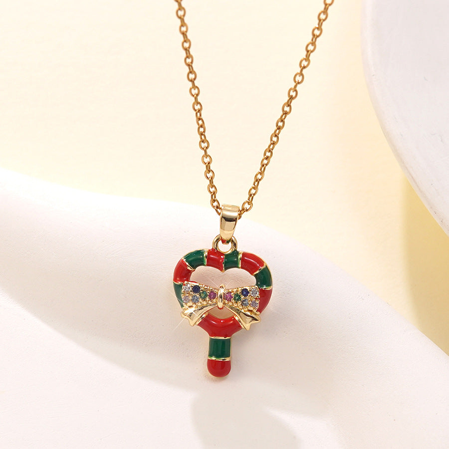 Wholesale Christmas stainless steel  micro-inlaid  bowknot necklace