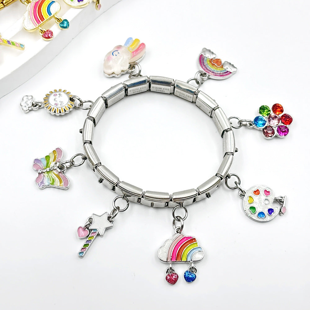 Wholesale Italian Charm Bracelet 9mm DIY Cartoon Butterfly Cloud Pendant Series Creative Stainless Steel Composable Bracelet