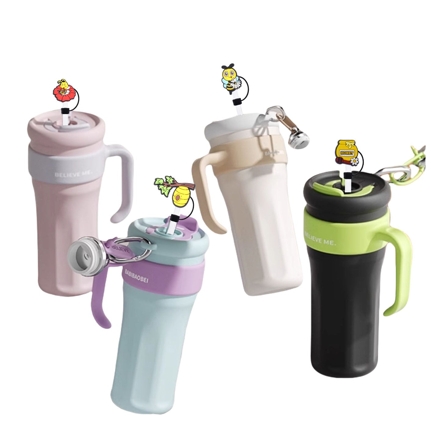 Wholesale 60pcs 10mm Straw Cover Cartoon Bee Silicone Straw Caps for Cup Decoration Straw Tube Cap ACC-SCR-SSL002