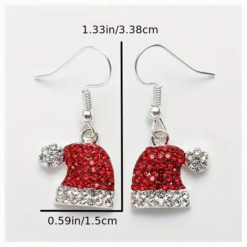 Wholesale Christmas hat cute rhinestone earrings