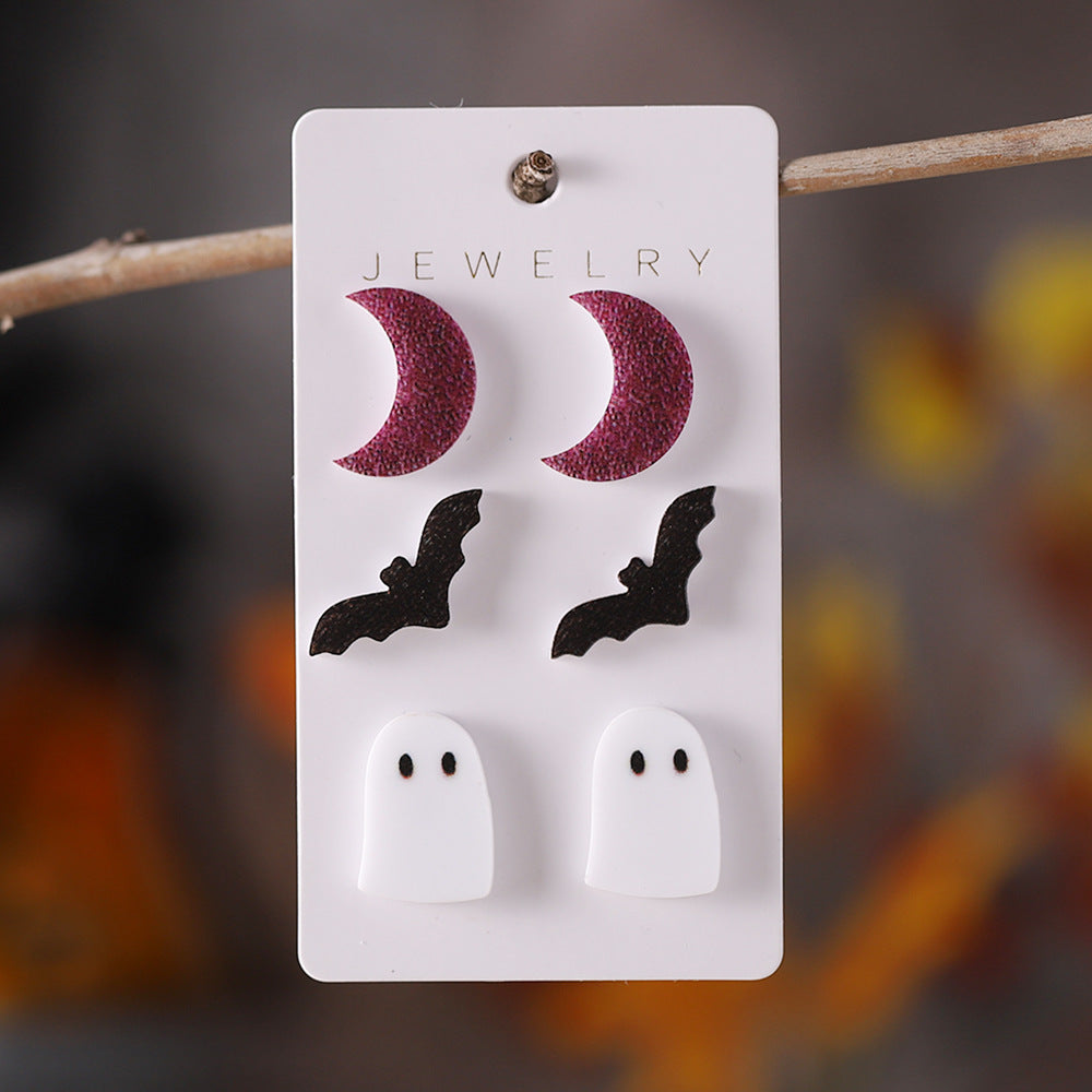 Wholesale  Bat Ghost Moon Acrylic Earrings Set