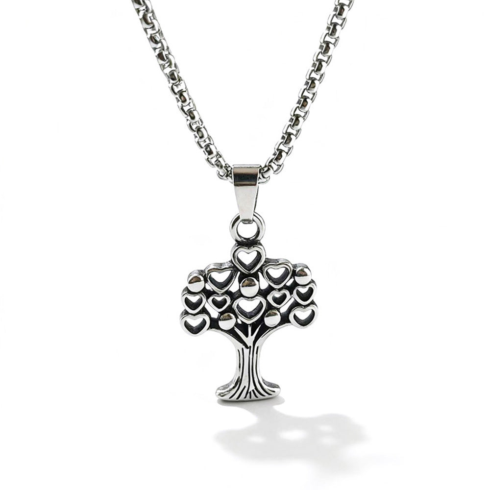Wholesale Stylish Stainless Steel Pendant Necklace with Crescent Star and Tree of Life Motif Unisex Jewelry Accessory