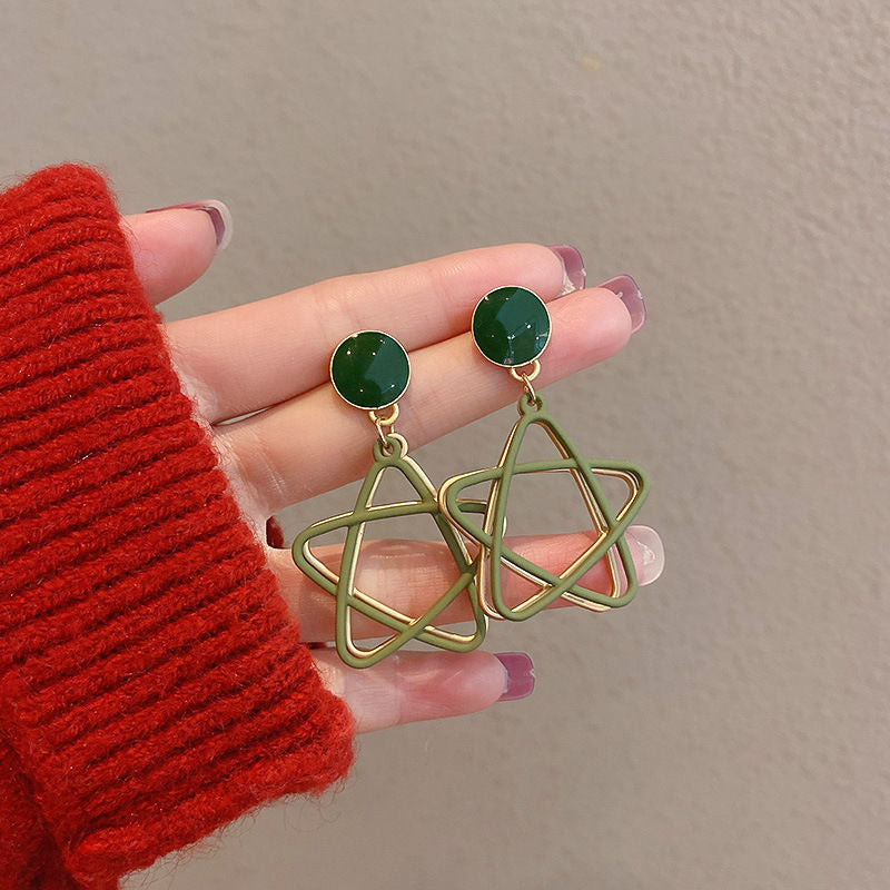 Wholesale Silver needle small green geometric love flower earrings