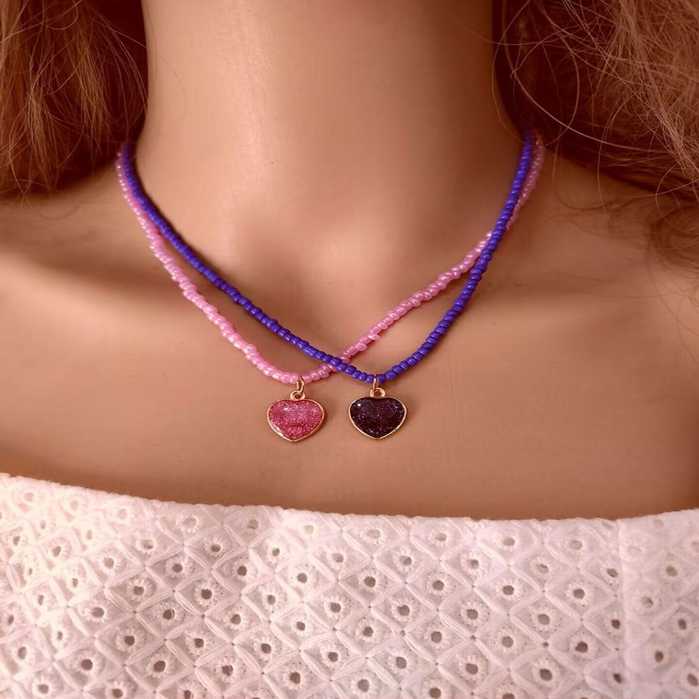 Wholesale Colorful Rice Beads Alloy Heart Necklaces ACC-NE-RongYan004
