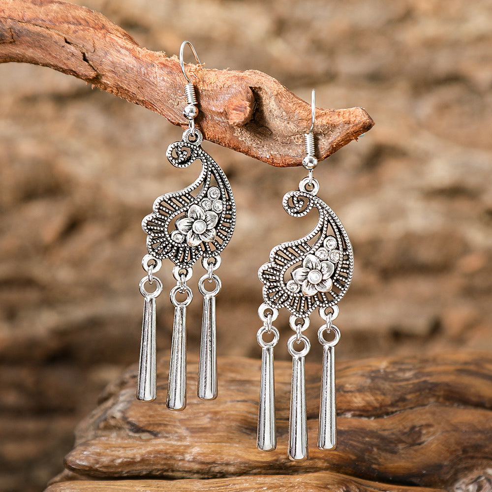 Wholesale Ethnic Peacock Leaf Baroque Earrings Alloy Fashion Jewelry Accessory Party Gift