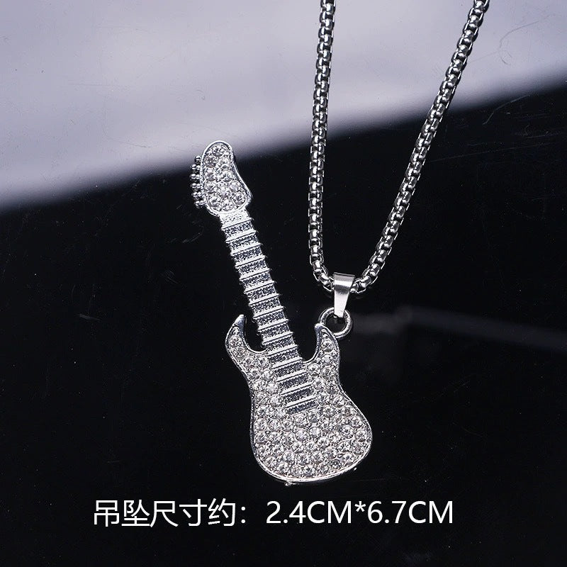 Wholesale Hip Hop Guitar Pendant Necklace with Diamond Finish - Trendy Fashion Accessory for Boutique Resale
