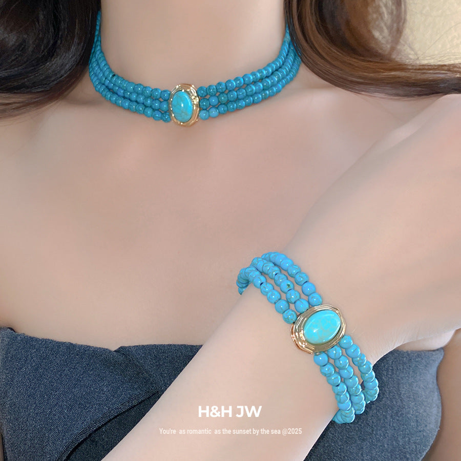 Wholesale Retro Multi-Layer Turquoise Bead Necklace,  Fashion Accessory for Women,  Boutique Resale