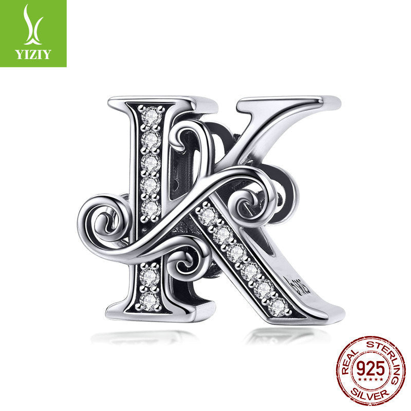 Wholesale 26 Letters DIY Beaded Bracelet Accessories Inlaid with Zircon Sterling Silver Beads Charms ACC-CHS-YinZhiyun001