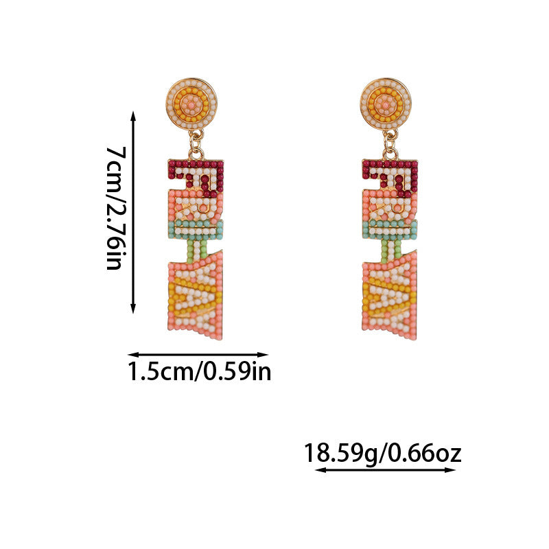 Wholesale Teacher candy color rice bead alloy earrings ACC-ES-RuLong005