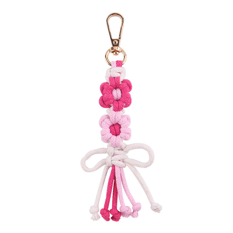 Wholesale Handwoven Cotton Rope Keychain Cartoon Flower Bow In Pink Korean Style Festival Gift