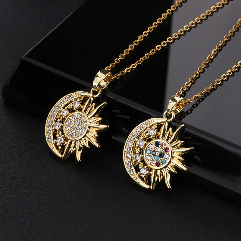 Wholesale Fashion Zircon Sun Geometric Pendant Necklace Trendy Collarbone Chain Jewelry Accessory For Resale