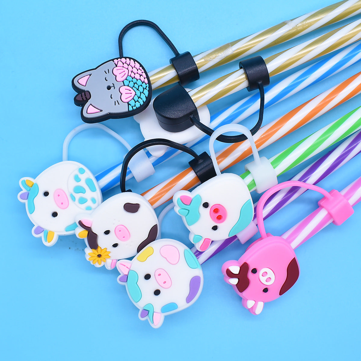 Wholesale Random 100pcs Cartoon Cute 10mm PVC Soft Straw Tube Cap ACC-SCR-RYY083