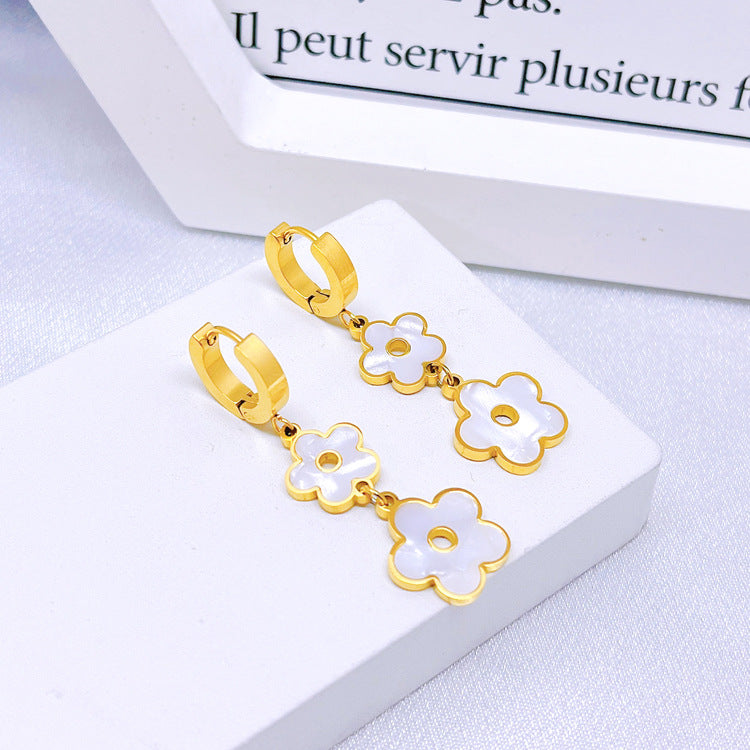 Wholesale Titanium Steel full diamond round pendant mid-length flower earrings