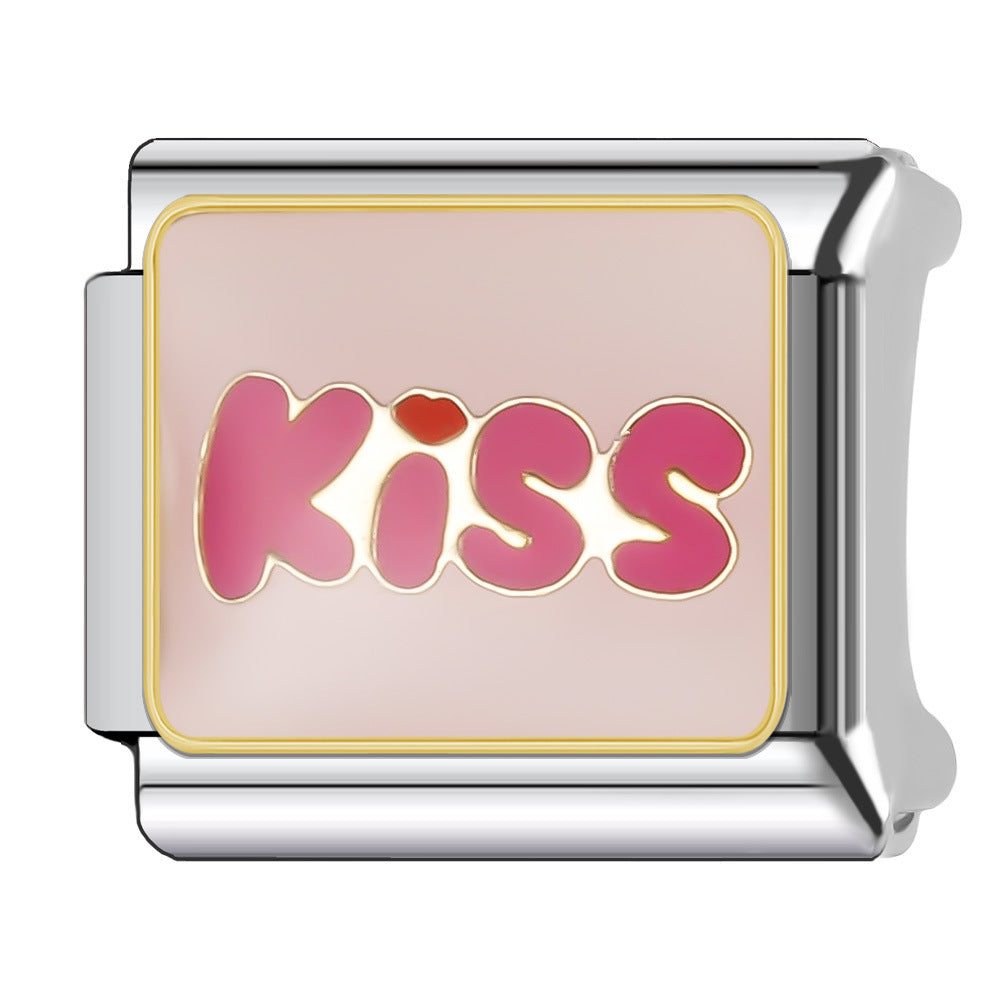 Wholesale Italian Charm Bracelet 9mm DIY Splicing English Series Cute Cartoon Stainless Steel Composable Bracelet