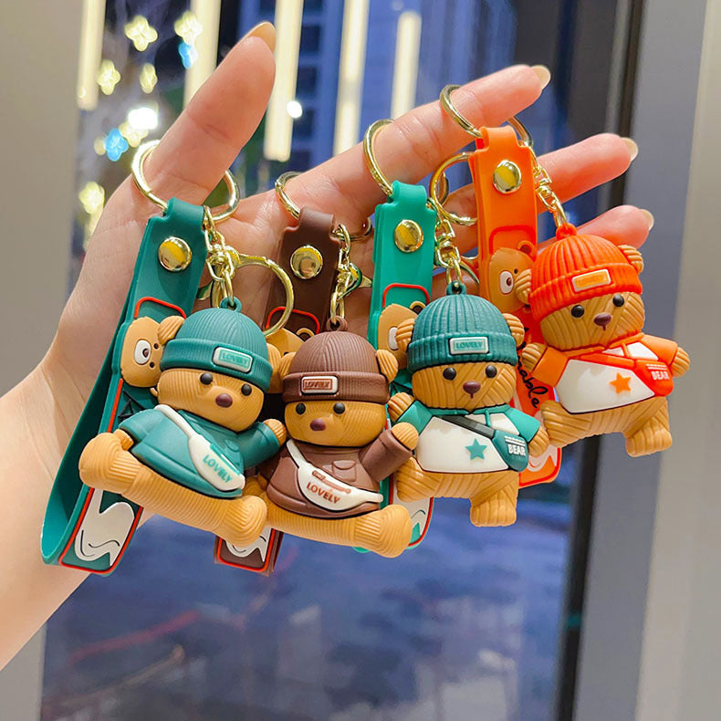 Wholesale Chic Knitted Bear Keychain Bag Charm Orange PVC Cute Gift for Couples Boutique Resale