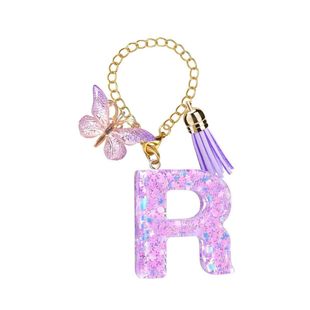 Wholesale  26 Letters Butterfly Tassel Pendant Keychains