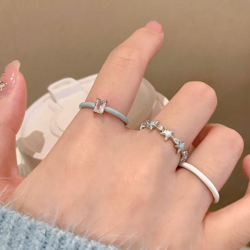 Wholesale Blue drop glaze zircon star ring