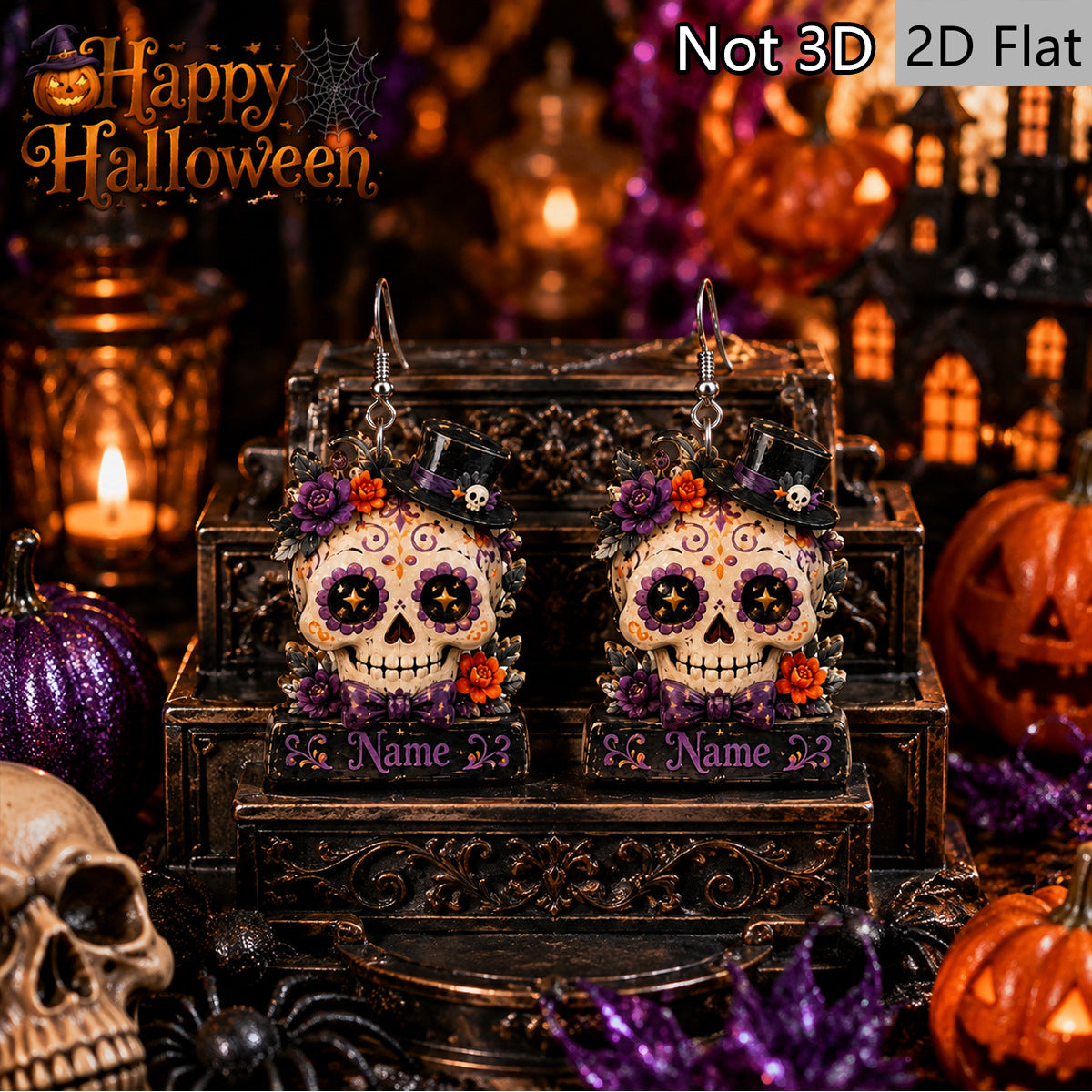 Wholesale Wooden Sugar Skull Earrings Top Hat Flower  Party Jewelry Accessory For Women