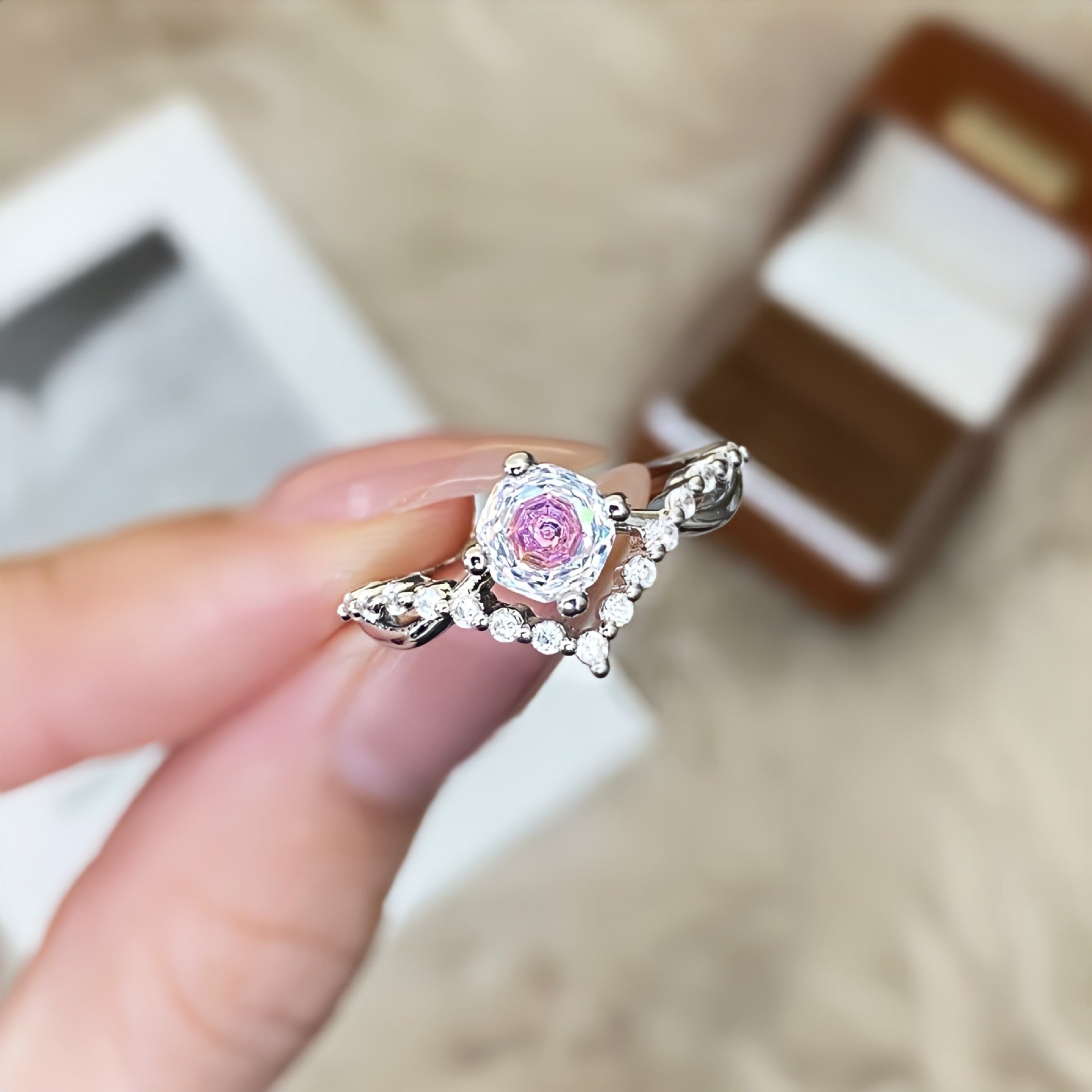 Wholesale Octagonal Millennium Rose Cut Green and Purple Ring - Fashionable and Luxurious