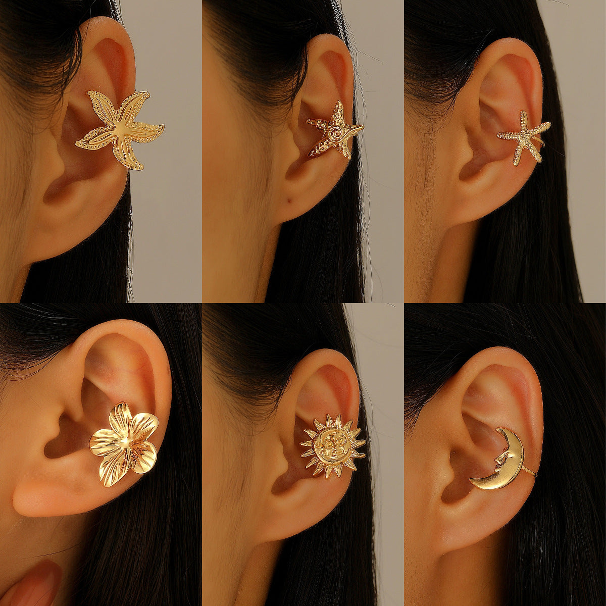 Wholesale  Sun Moon Flower Ear Clip  Earrings