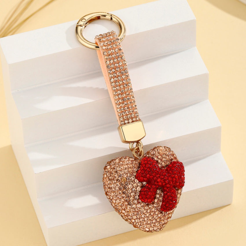Wholesale European Style Resin Rhinestone Bow Heart Keychain Pendant Decorative Accessory