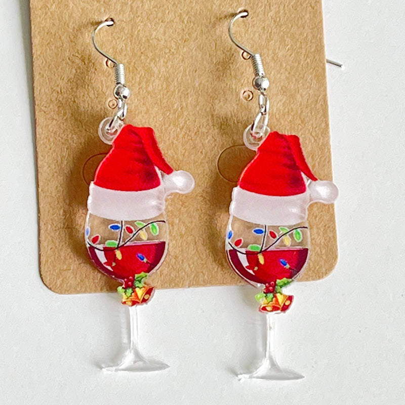 Wholesale 2 Pairs/Pack Christmas Red Wine Beer Party Santa Hat Acrylic Earrings ACC-ES-HY160
