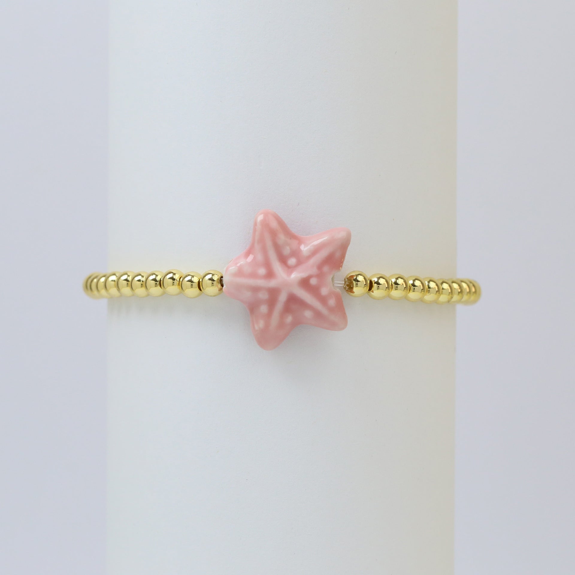 Wholesale Ceramic colored glass starfish elastic rope copper bead bracelet