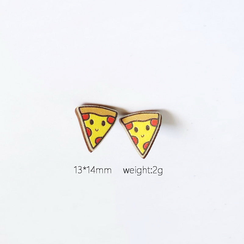 Wholesale Cute Wood Food Cookie  Hamburger Fries Pizza Donut Milk Omelette Earrings