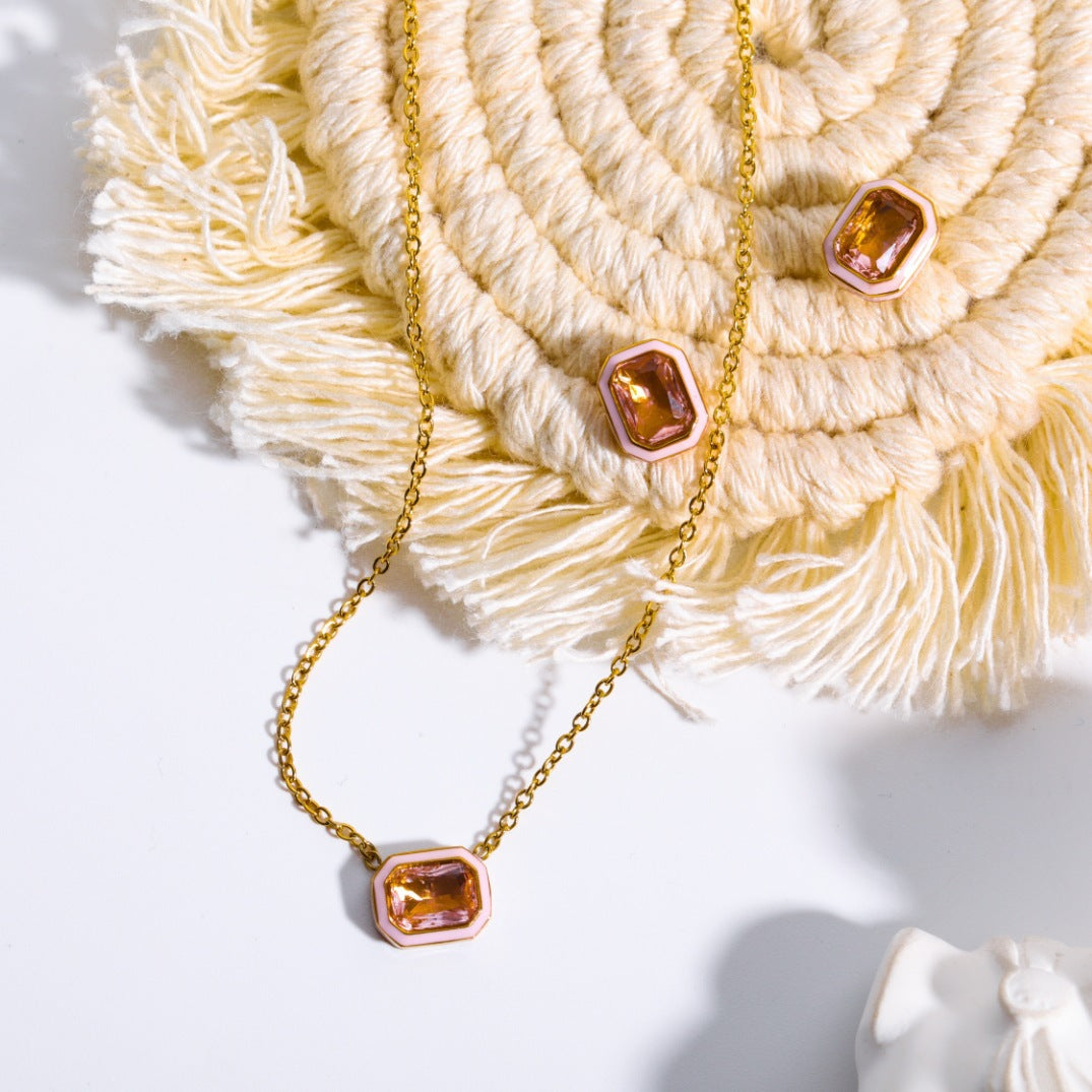 Wholesale  Titanium Steel Macaron Necklace Pendant Color Jewelry Zircon Pendant Necklaces