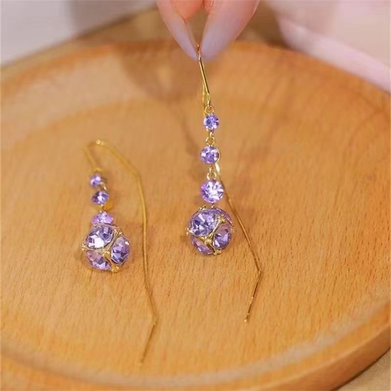 Wholesale Purple Diamond Ball Wire Tassel Earrings ACC-ES-Huzhe004
