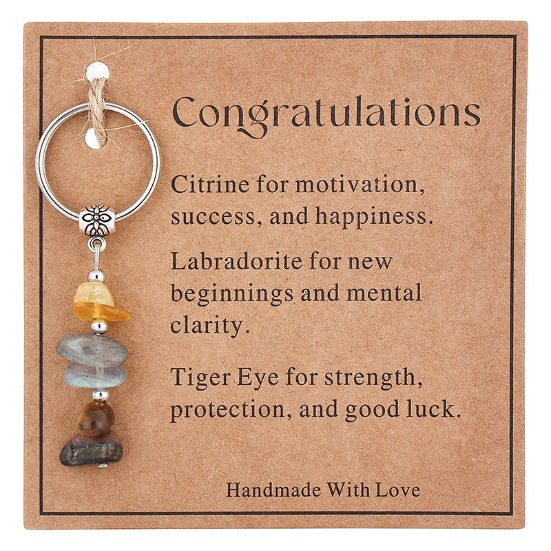 Wholesale  Stone Beaded Keychain Citrine Moonstone Gravel Combination Stainless Steel Bead Key Chain