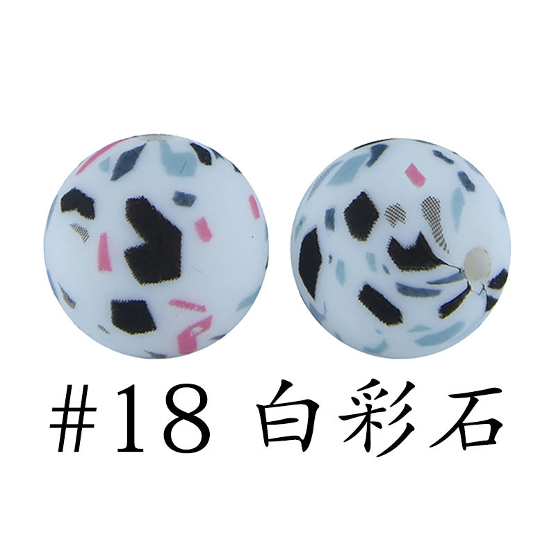 Wholesale 50pcs Western Style Leopard Skull Color Aztec Printed Silicone Balls Beads ACC-BDS-HeSheng007