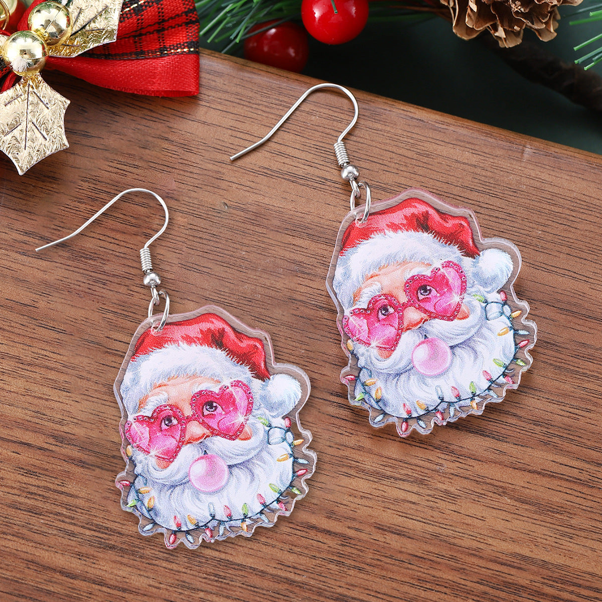 Wholesale Christmas love print  pendant earrings acrylic earrings