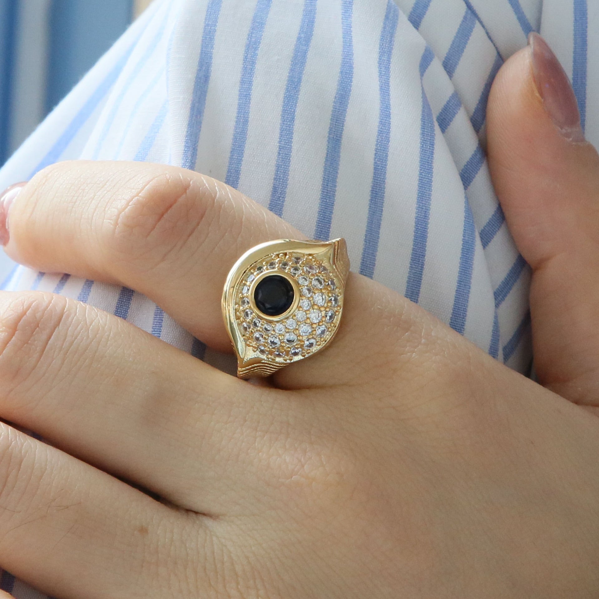 Wholesale 18k Gold Brass Eyes Devil's Eye Striped Open Ring