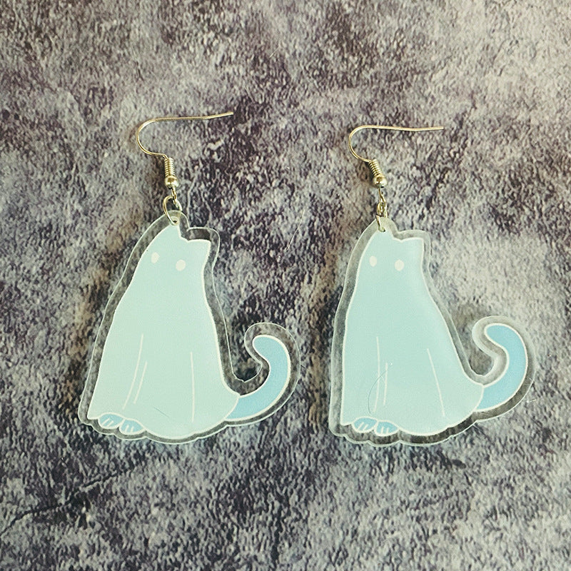 Wholesale   Ghost Cat Dark Style Acrylic Earrings