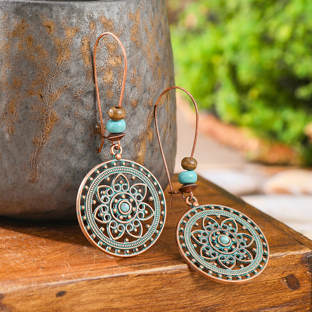 Wholesale Retro Ethnic Earrings Set Alloy Geometric Turquoise Tassel Trendy Party Accessory Gift