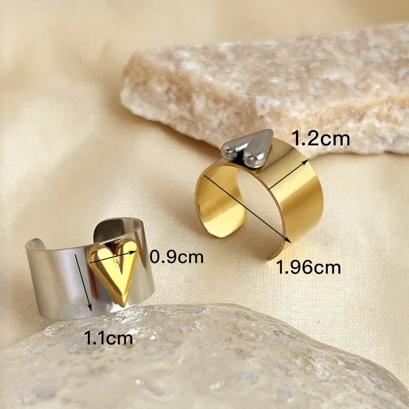 Wholesale Heart Shaped Stainless Steel Rings Gold Plated Silver  Ring