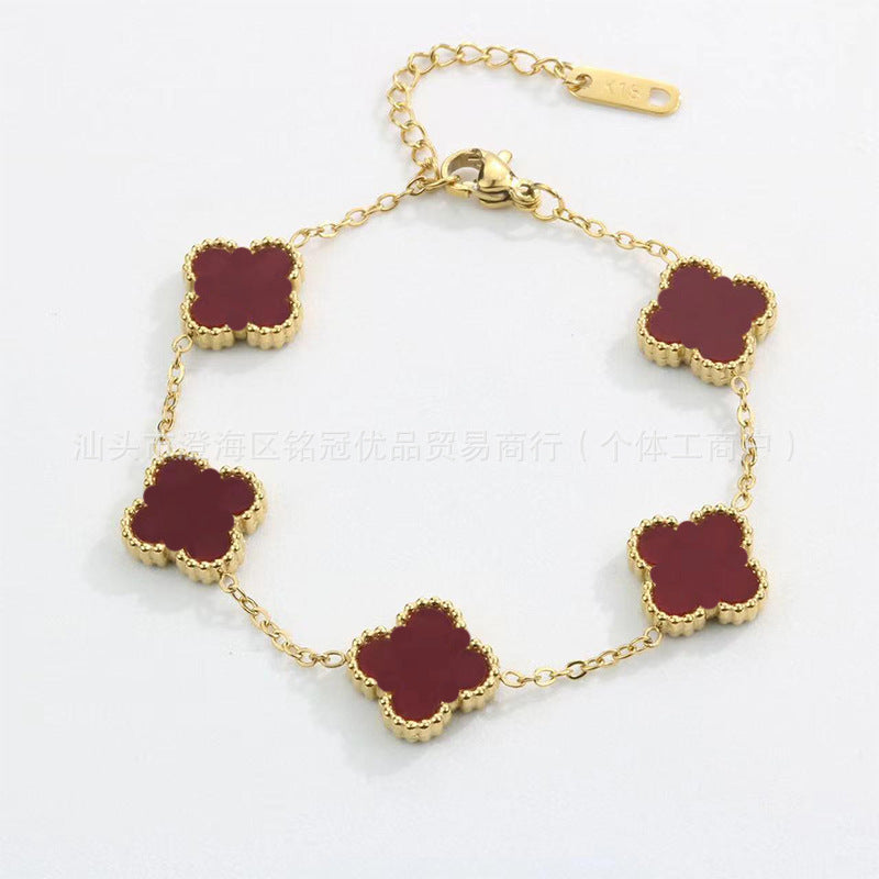 Wholesale Gold Plated Stainless Steel Four Leaf Clover Bracelet Fashion Jewelry for Women