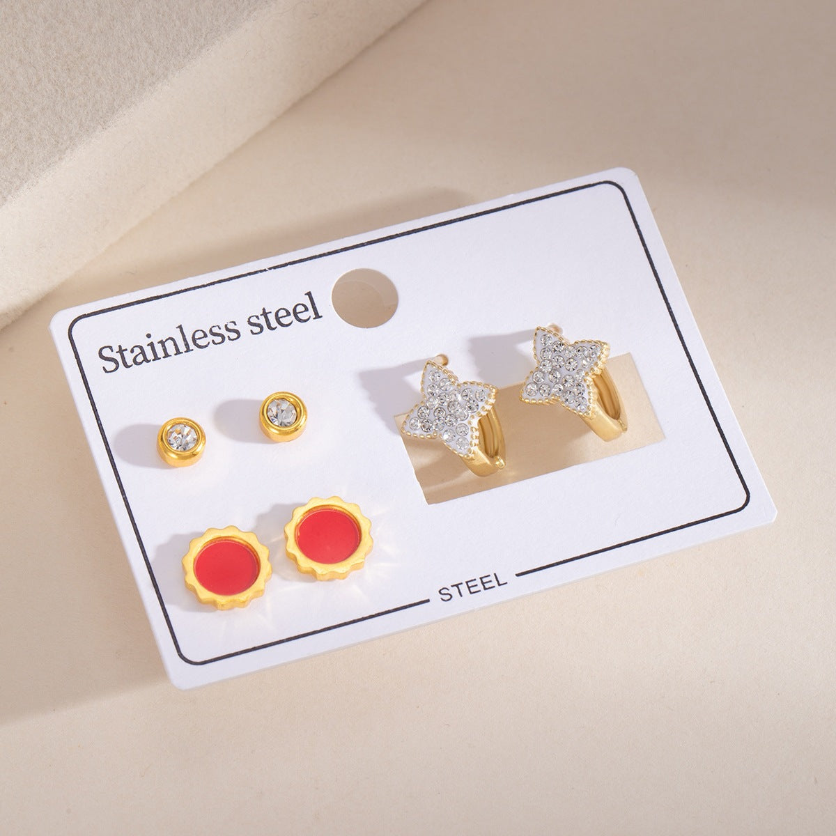 Wholesale Stainless Steel Earrings with Gold Star Rhinestone Red Circle Hoop Party Wear Fashion Accessory