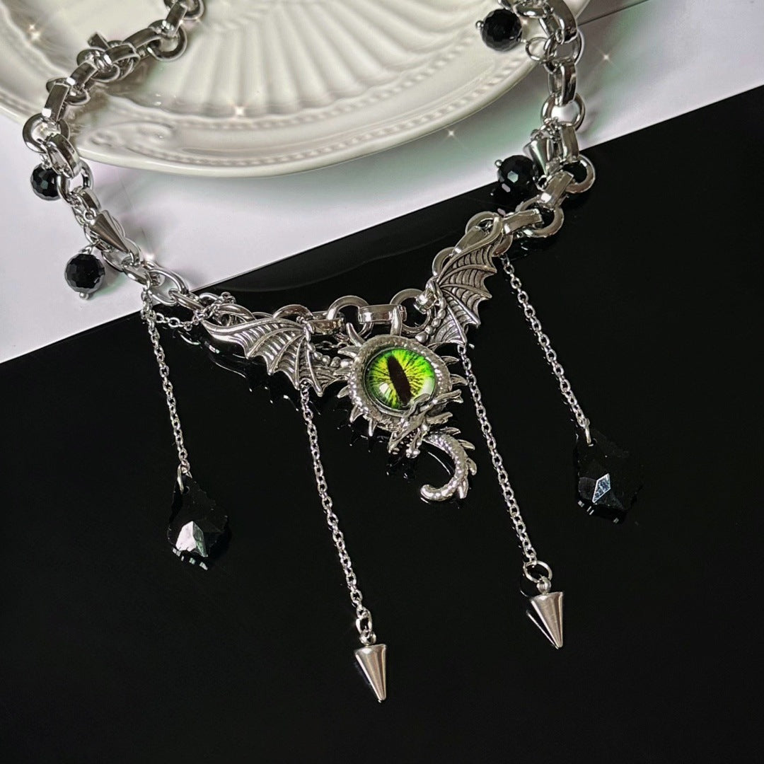 Wholesale  dragon green eye devil tassel chain pendant long necklace
