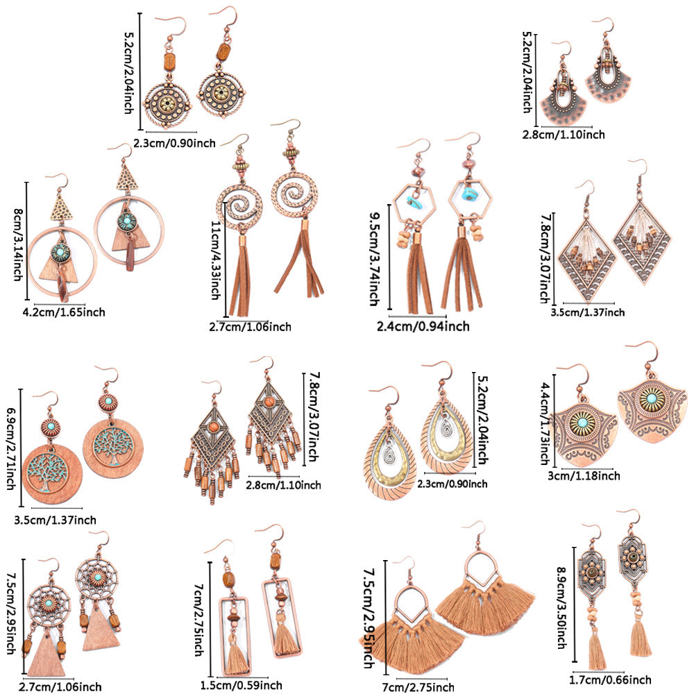 Wholesale Bohemian Geometric Tassel Earrings Zinc Alloy Jewelry Accessory
