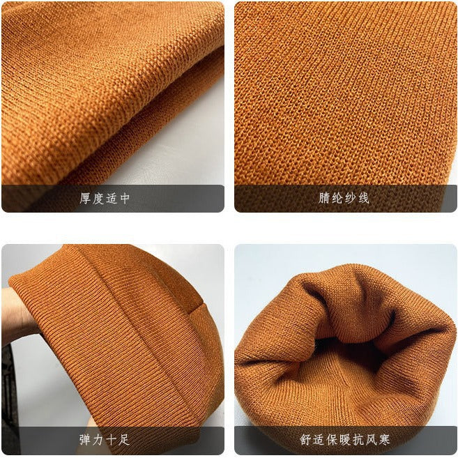 Wholesale Solid color knitted hat,  smooth plate cold hat curled brim Hat