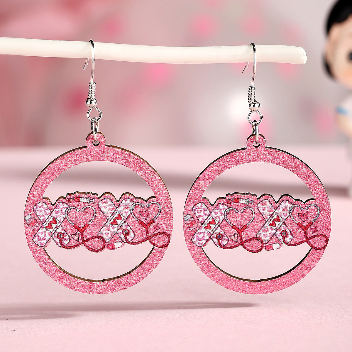 Wholesale Nurse Festival Love Wooden Earrings Cute Cartoon Cat Nurse Earrings