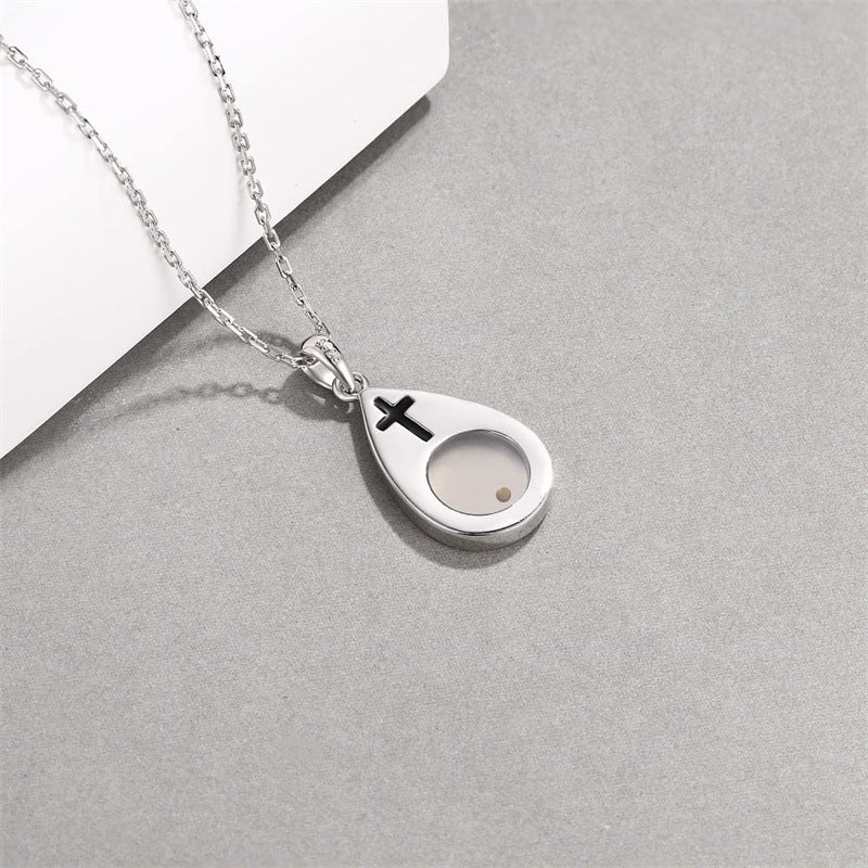 Wholesale drop-shaped cross teardrop mustard seed stainless steel necklace