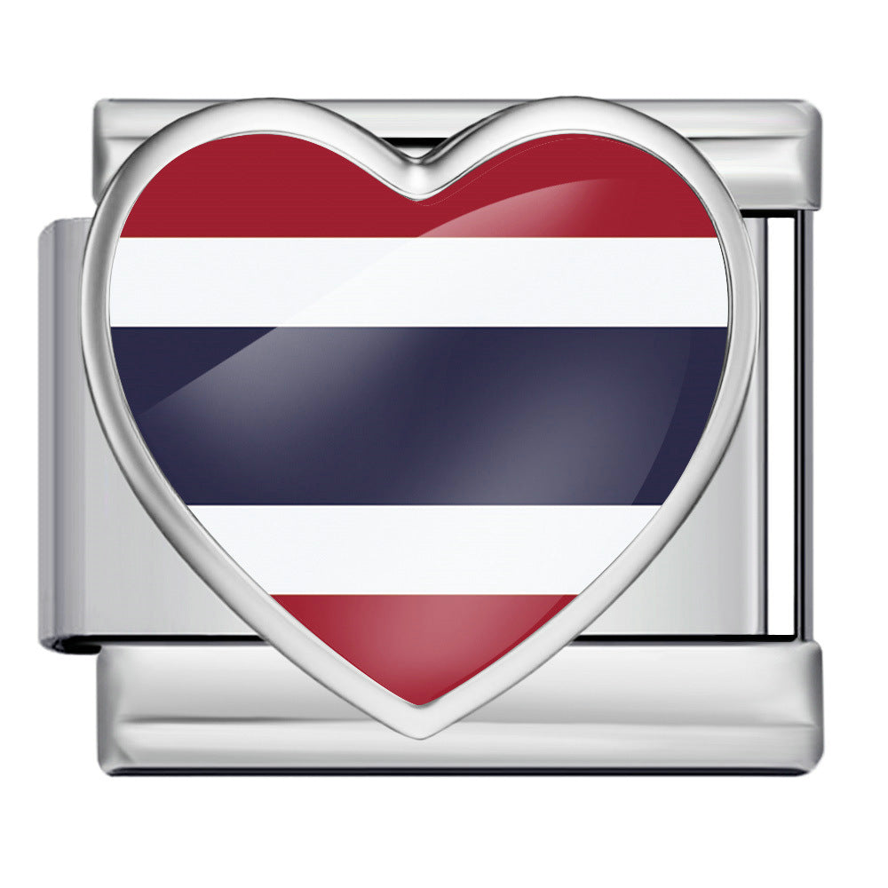 Wholesale Heart-Shaped Flag Pattern Stainless Steel Bracelet Strap Chain Fashion Accessory Gift