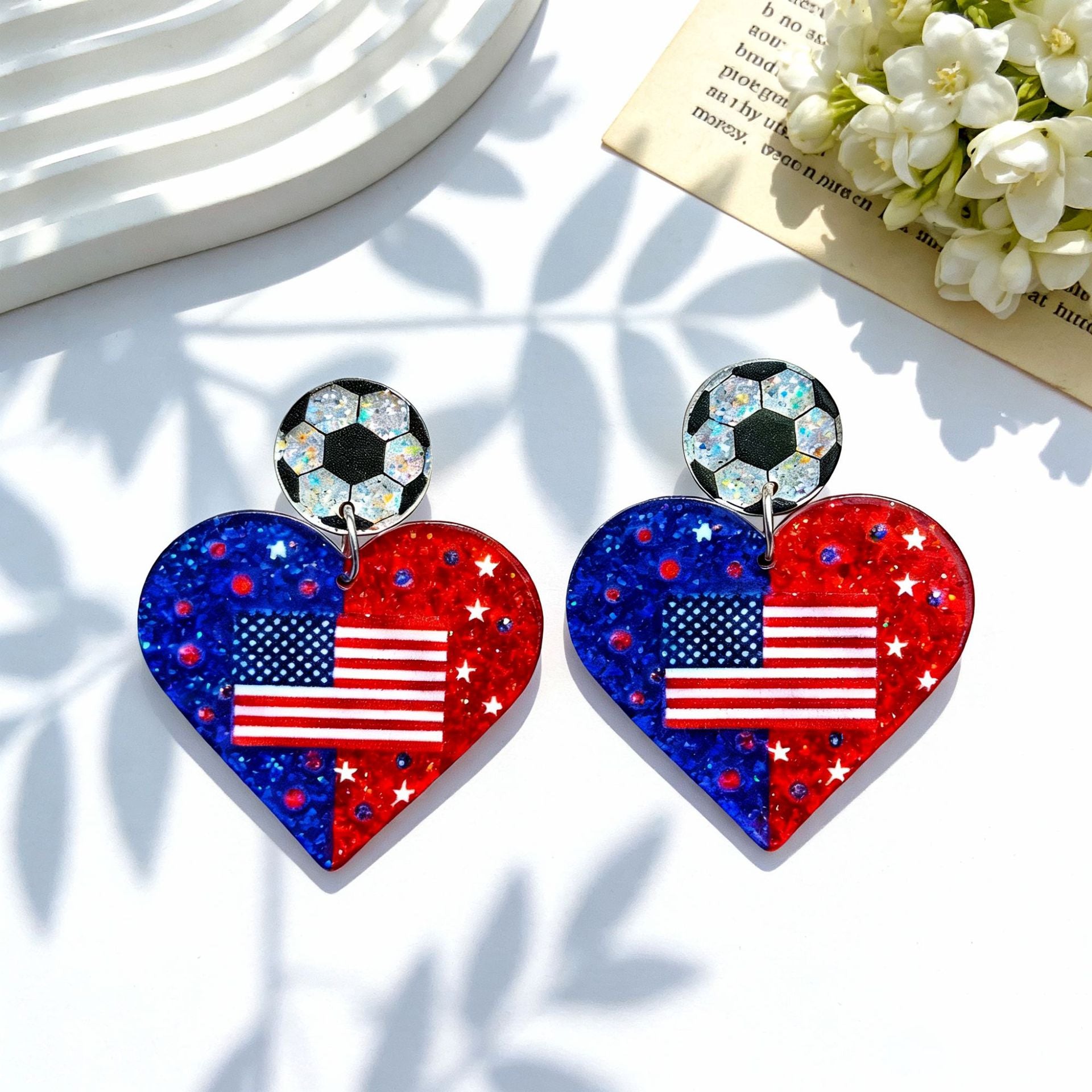 Wholesale Acrylic US Canada Mexico World Cup American Flag Print Earrings