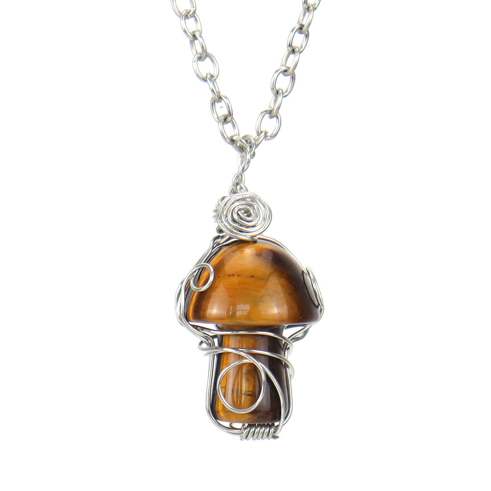 Wholesale Fashion Handmade Wire Wrapped Amethyst Crystal Pendant Necklace Natural Stone Mushroom Design Jewelry Gift